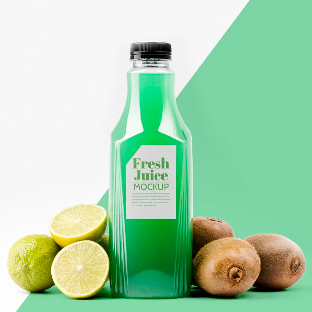 Free Front View Of Lemon And Kiwi Juice Bottle Psd