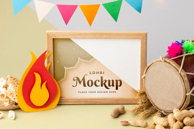 Free Front View Of Lohri Concept Mock-Up Psd