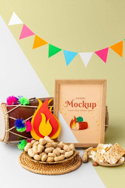 Free Front View Of Lohri Concept Mock-Up Psd