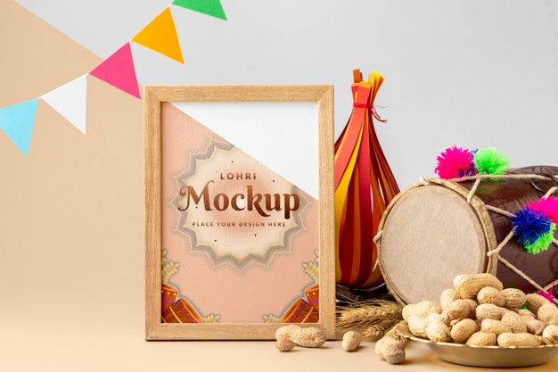 Free Front View Of Lohri Concept Mock-Up Psd