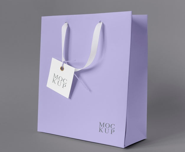 Free Front View Of Paper Shopping Bag Mock-Up With Paper Tag Psd