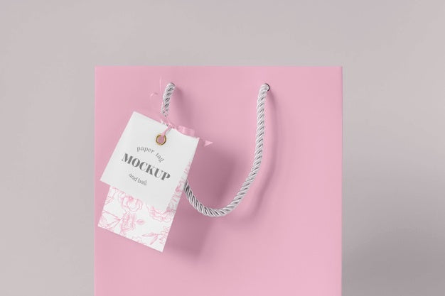 Free Front View Of Paper Shopping Bag Mock-Up With Paper Tag Psd