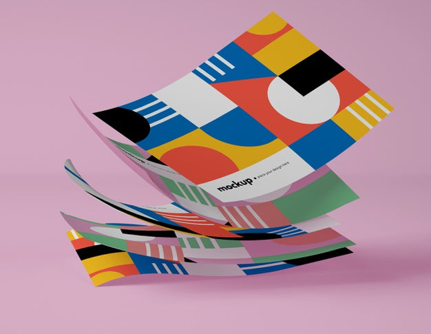 Free Front View Of Papers With Multicolored Geometric Shapes Psd
