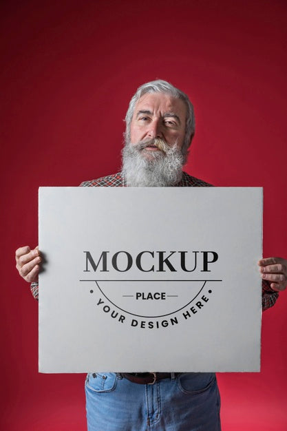 Free Front View Of Senior Man Mock-Up Psd