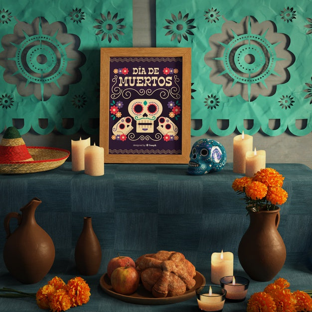 Free Front View Shot Of Dia De Muertos Mock-Up With Skull Psd