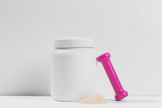 Free Front View White Plastic Bottle Of Protein And Pink Weight Psd