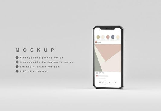 Free Frontal Minimal 3D Phone With Rrss Interface Mockup Levitating With Copyspace Psd