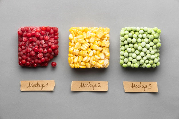 Free Frozen Food Arrangement With Mock-Up Labels Psd