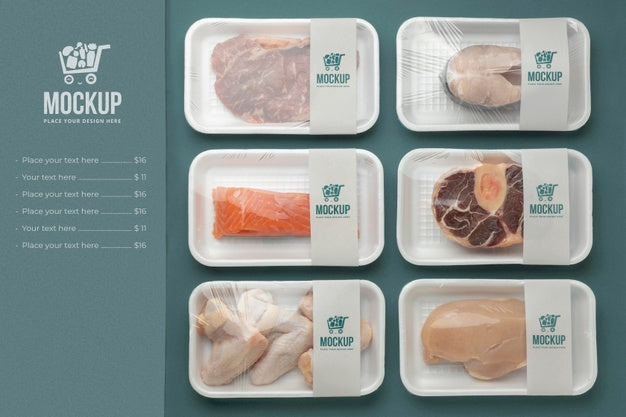 Free Frozen Food Arrangement With Mock-Up Packaging Psd