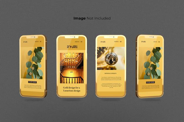 Free Full Screen Gold Smartphone Mockup Design Psd