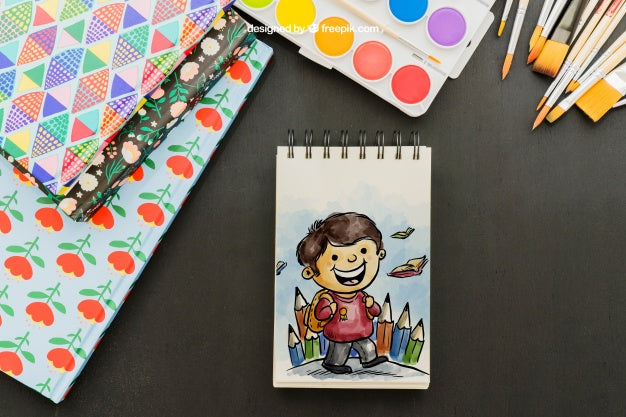 Free Fun Watercolor Drawing With Brushes And Folders Psd