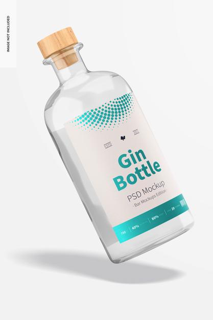 Free Gin Bottle Mockup, Floating Psd