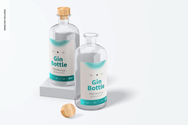 Free Gin Bottles Mockup, Perspective Psd