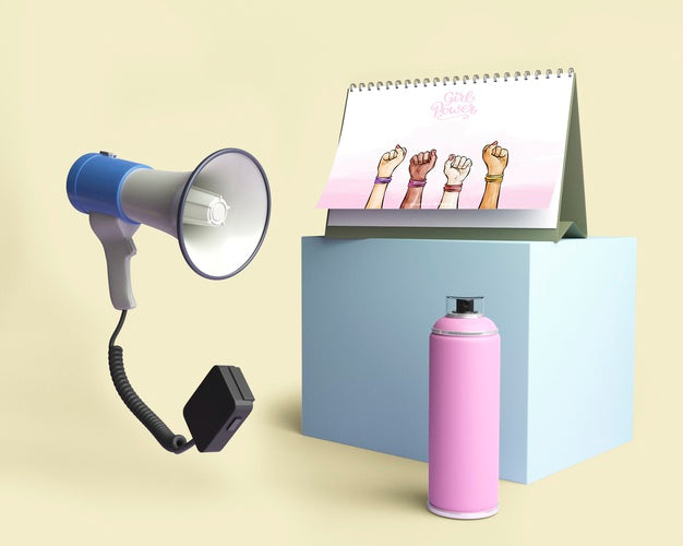 Free Girl Power Concept Arrangement With Megaphone Psd