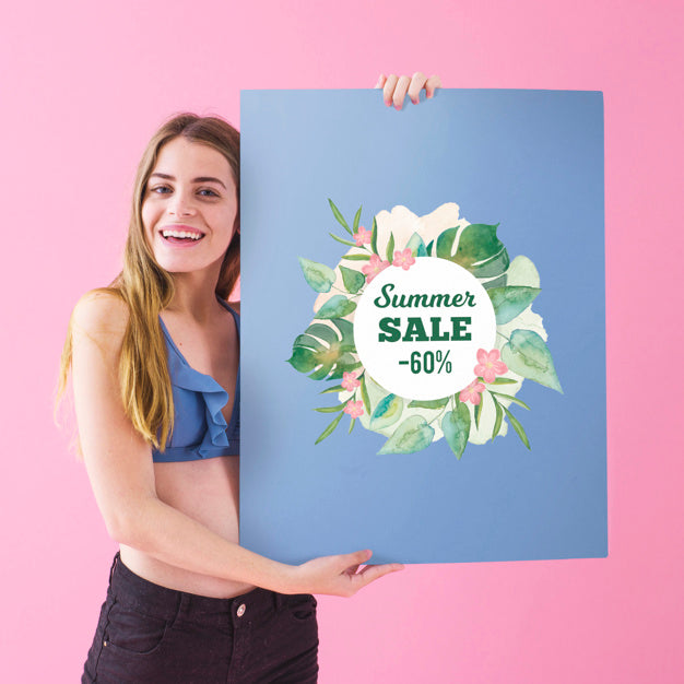 Free Girl Showing Summer Sale Poster Psd