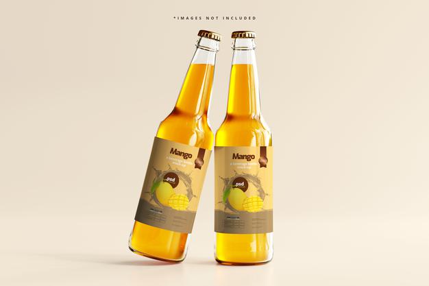 Free Glass Beverage Bottles Mockup Psd