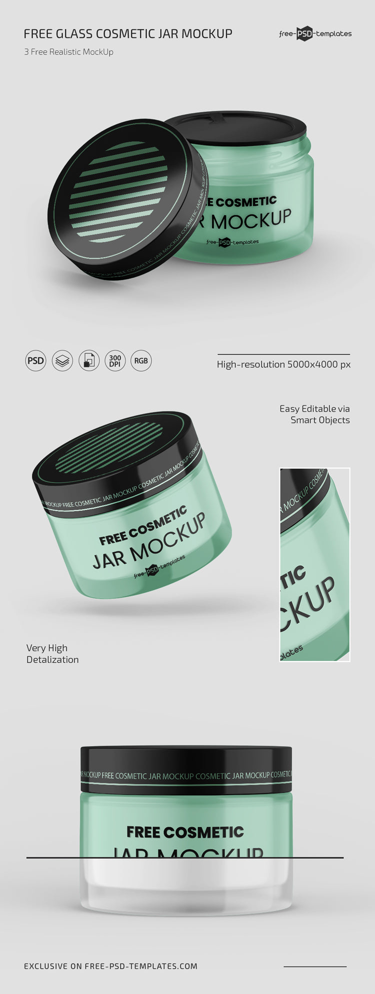 Free Glass Cosmetic Jar Mockup