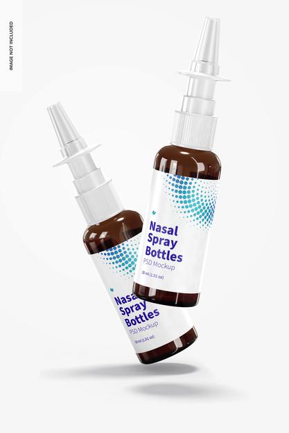 Free Glass Nasal Spray Bottles Mockup, Falling Psd