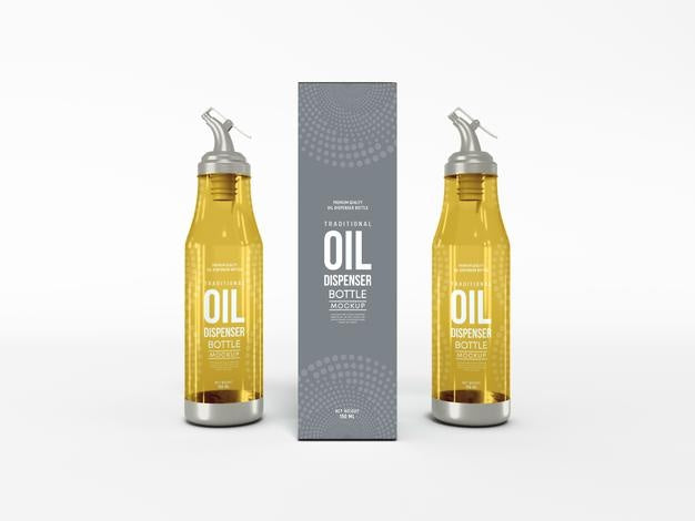 Free Glass Oil Dispenser Bottle With Box Mockup Psd