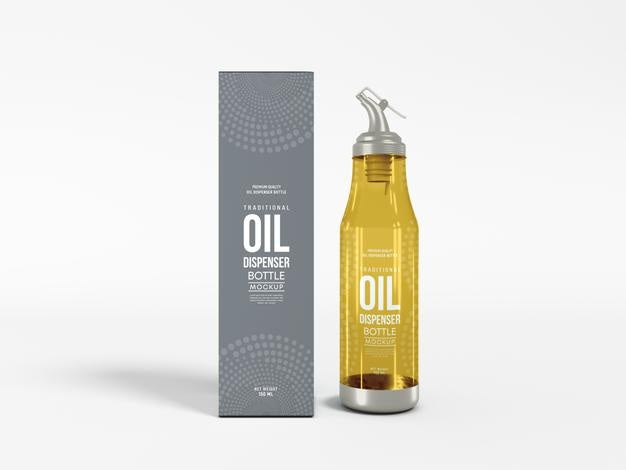 Free Glass Oil Dispenser Bottle With Box Mockup Psd