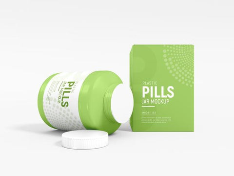 Free Glossy Plastic Pill Jar With Box Mockup Psd