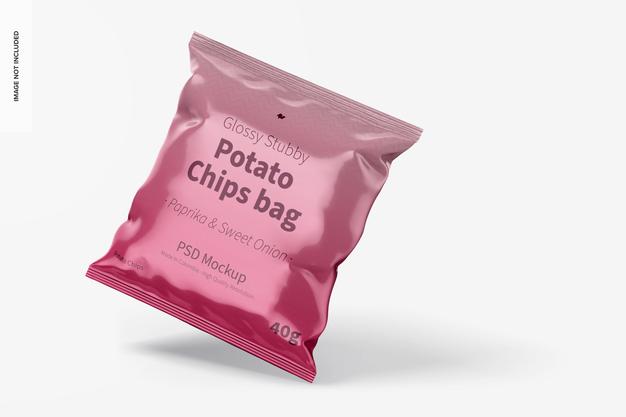 Free Glossy Stubby Chips Bag Mockup Psd