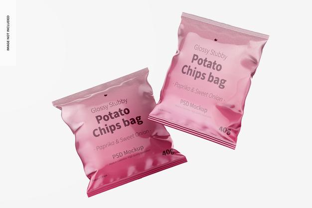 Free Glossy Stubby Chips Bag Mockup Psd