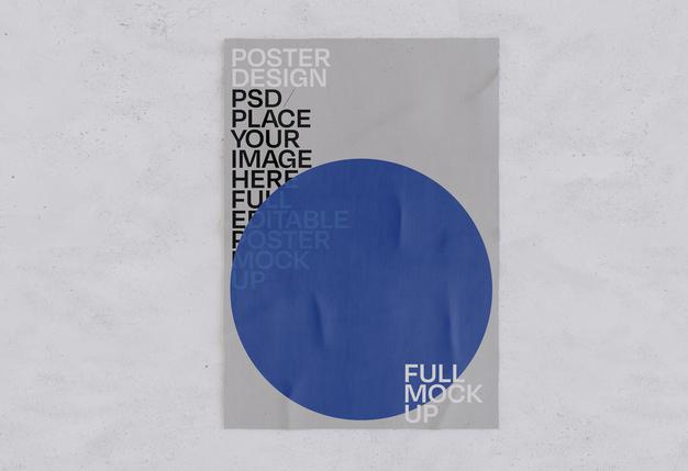 Free Glued Paper Poster Wrinkled Mockup Psd