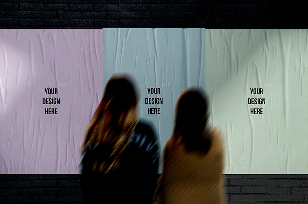 Free Glued Street Posters Mockup