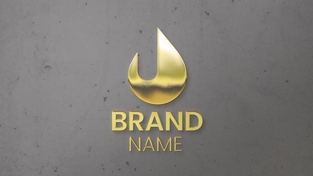 Free Golden Logo On Wall Mockup Psd