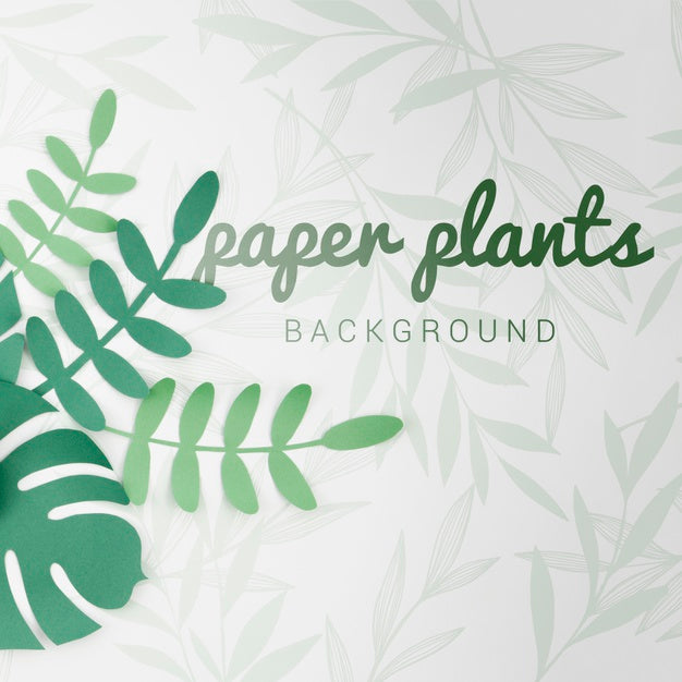 Free Gradient Green Tones Paper Plants Background With Shadows Psd