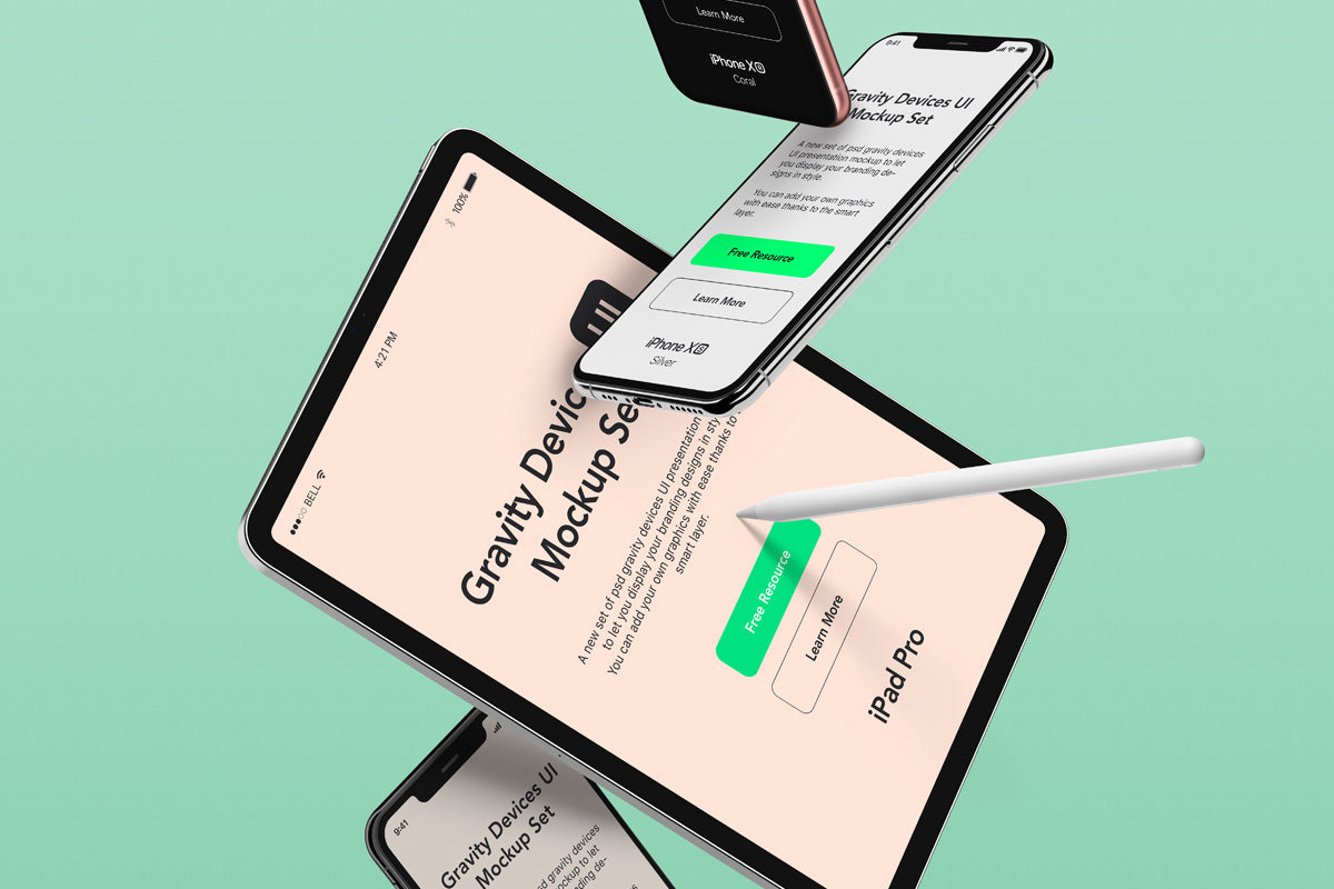 Free Gravity Psd Devices Ui Mockup Set V7