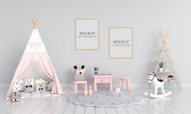 Free Gray Child Room With Frame Mockup Psd