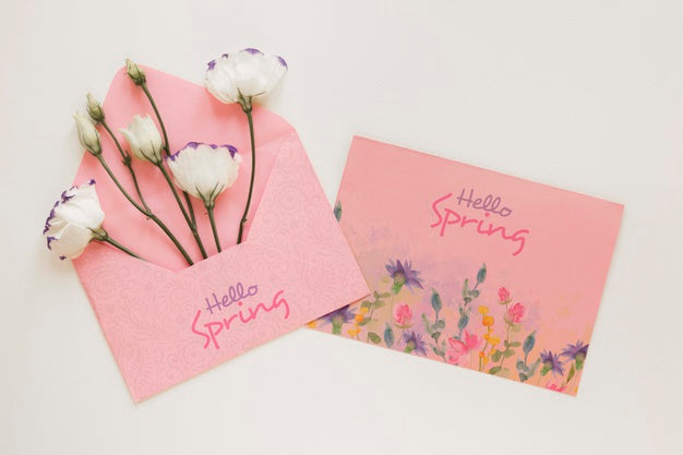 Free Greeting Card With Flowers In Envelope Psd