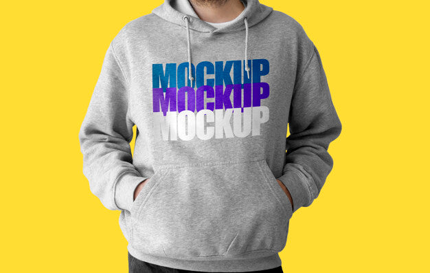 Free Grey Hoodie On Yellow Mockup Psd