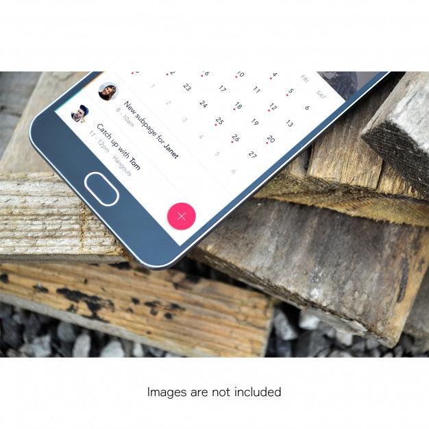 Free Half Mobile Phone Screen On Wood Mock Up Psd