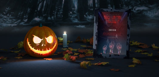 Free Halloween Arrangement With Pumpkin And Frame Mock-Up Psd