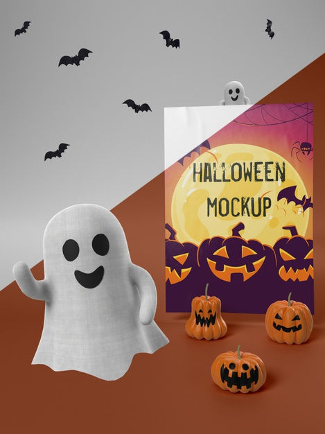 Free Halloween Card Mock-Up With Smiley Ghost Psd