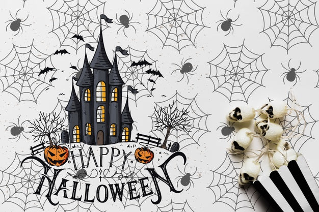 Free Halloween Concept With Haunted House And Skulls Psd