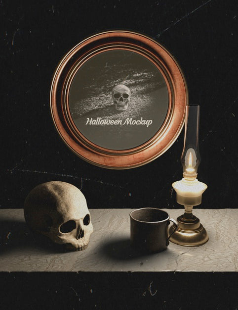 Free Halloween Decoration And Round Frame With Skull Psd