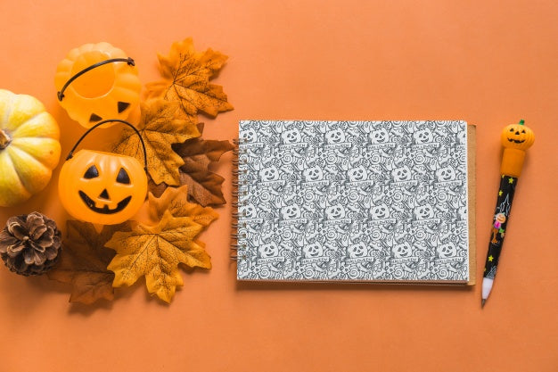 Free Halloween Notebook Mockup Psd