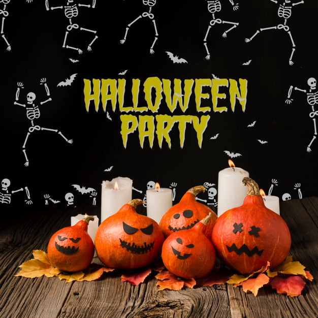 Free Halloween Pumpkins And Light Candles Psd