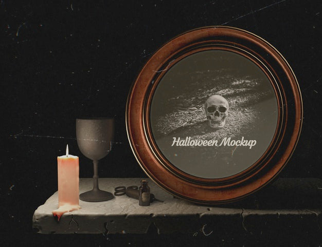 Free Halloween Round Frame With Skull And Candle Psd