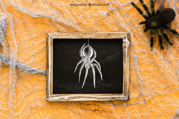 Free Halloween Slate Mockup On Cobweb Psd