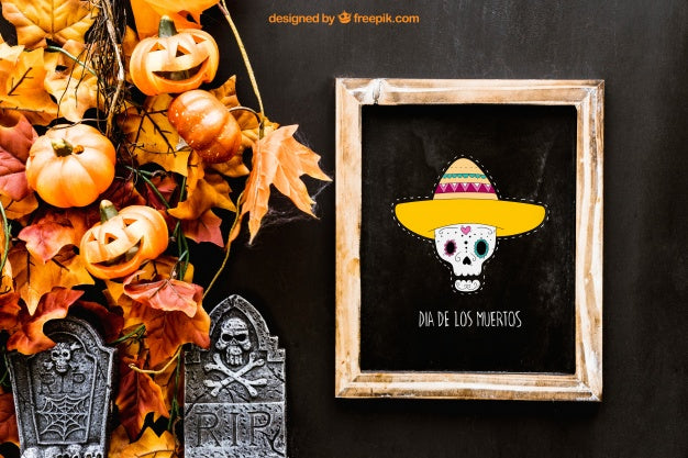 Free Halloween Slate Mockup With Tombstones Psd