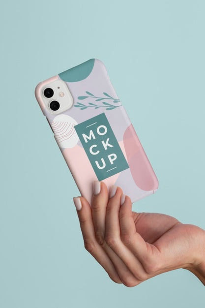 Free Hand Holding Smartphone With Mock-Up Phone Case Psd