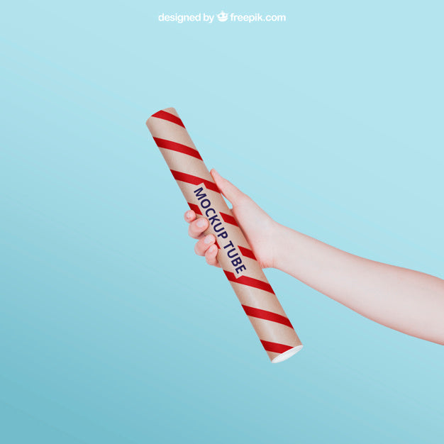 Free Hand Holding Tube Mockup Psd