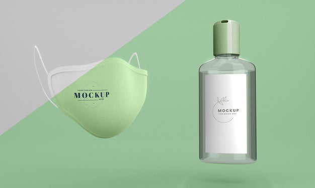 Free Hand Sanitizer Mock-Up Bottle And Face Mask Psd