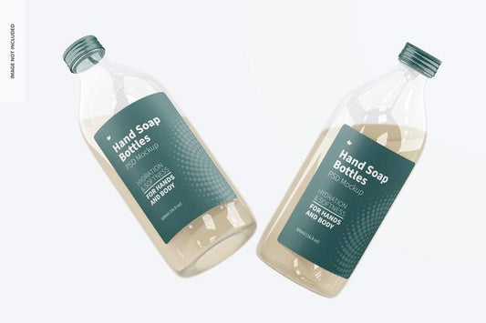 Free Hand Soap Clear Bottles Mockup, Floating Psd