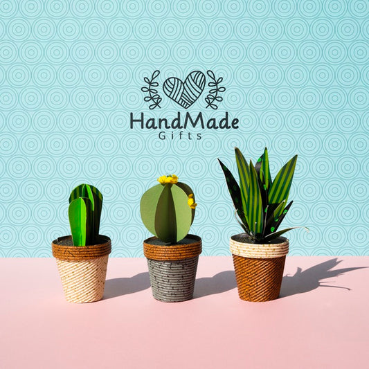 Free Handmade Paper Cacti With Pots Background Psd